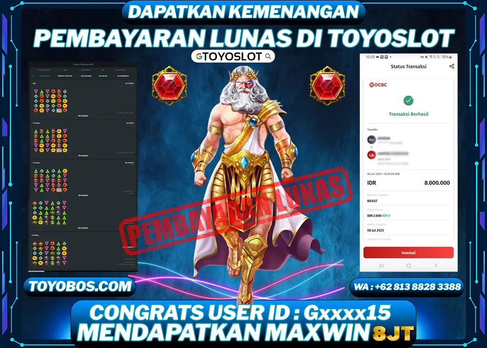 TOYOSLOT - BUKTI KEMENANGAN Gates Of Olympus 1000 M*** Rp8,000,000,- LUNAS